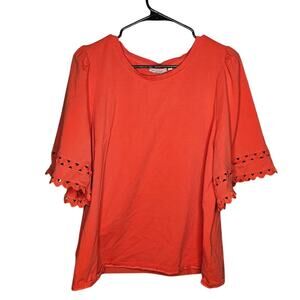 Chico's Orange scoop neck laser cut short sleeve blouse Women's size XL
